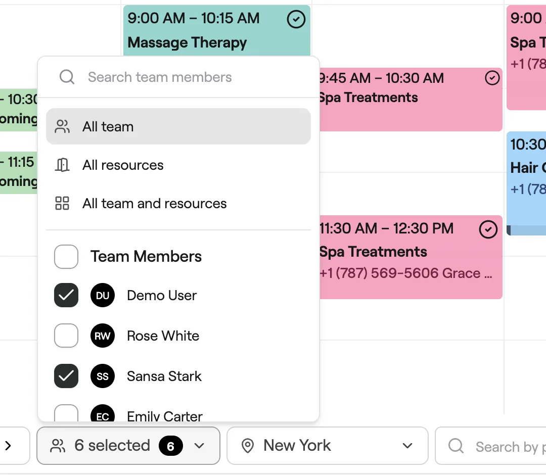 Team filter with all team, resources and individual team members