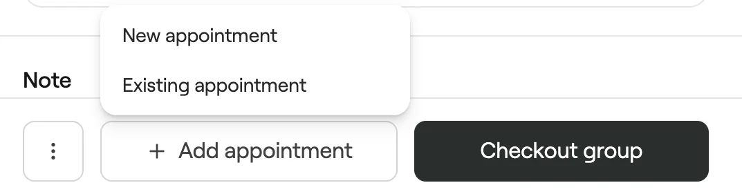 Add appointment menu with New appointment and Existing appointment