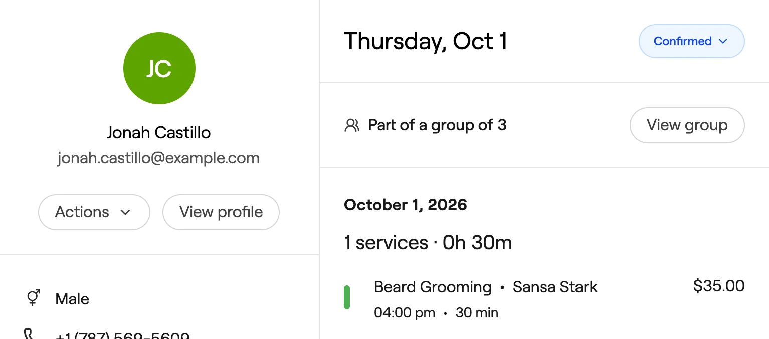 Appointment opened on its own showing Part of a group of 3 and View group