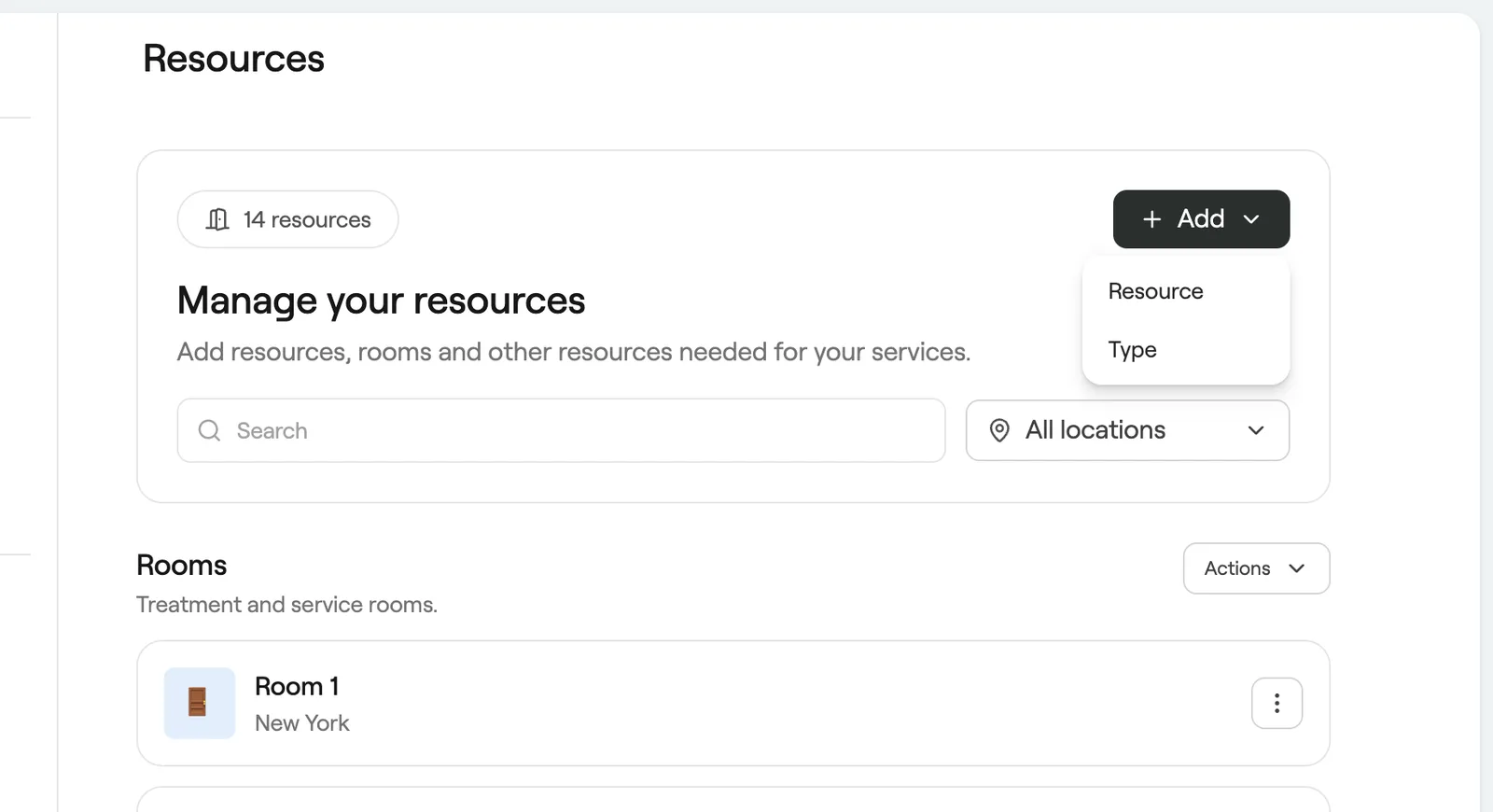 Add menu with Resource and Type options