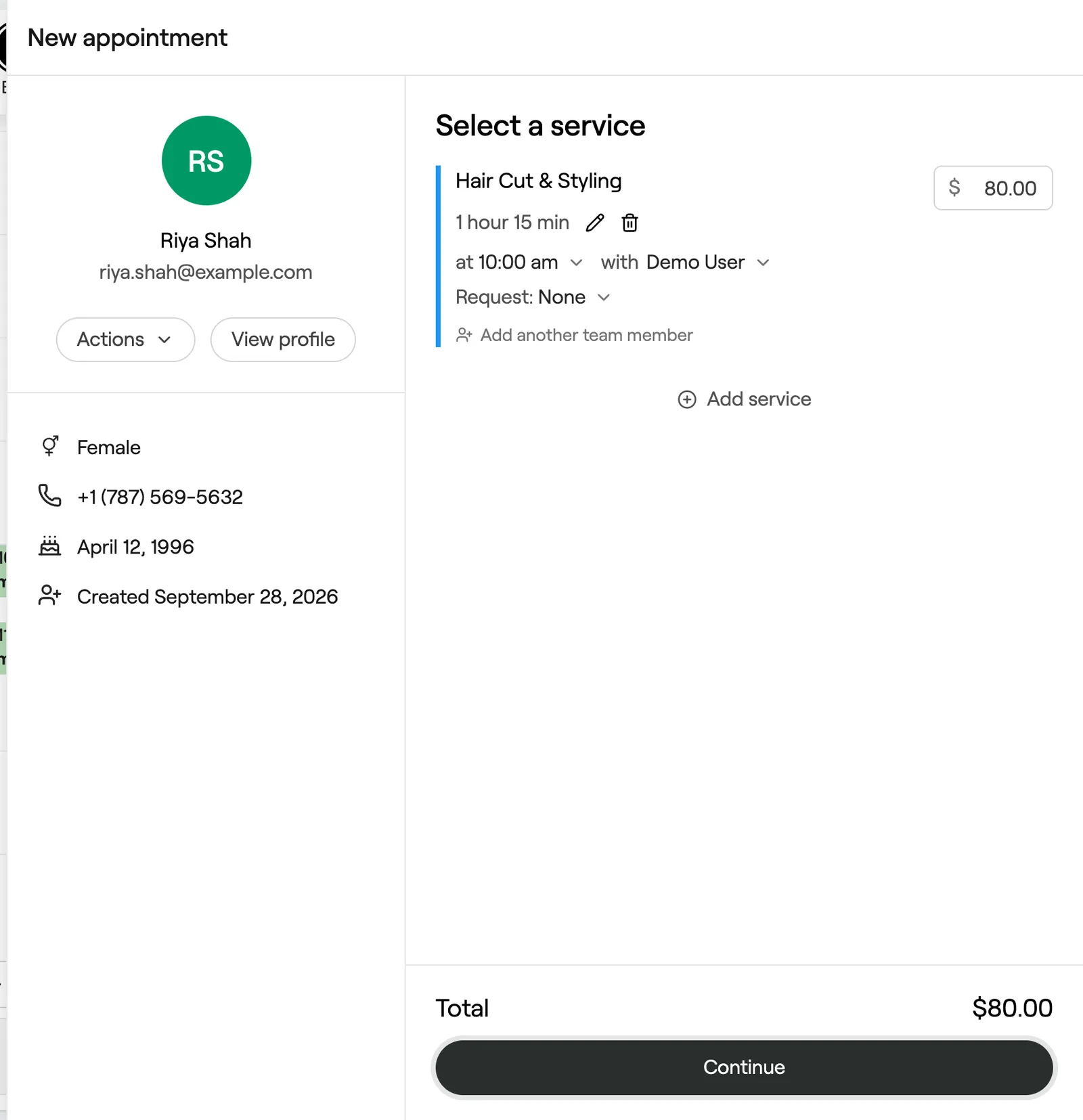 New appointment prefilled from a waitlist entry