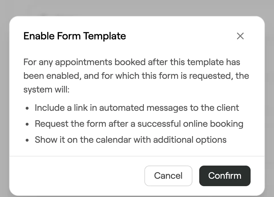 Enable Form Template confirmation