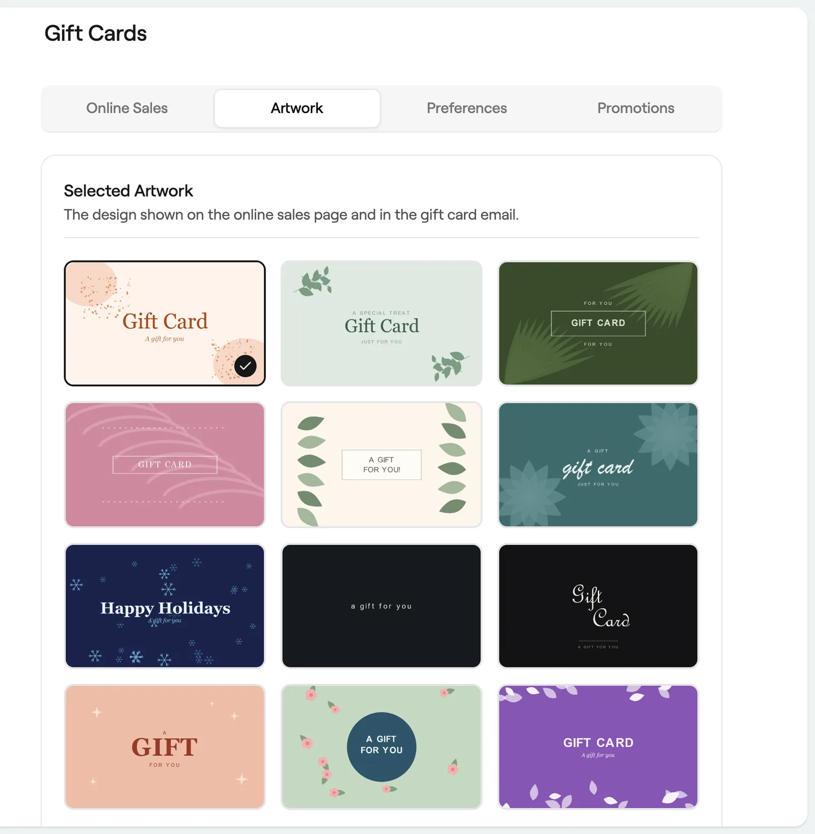 Gift card artwork designs