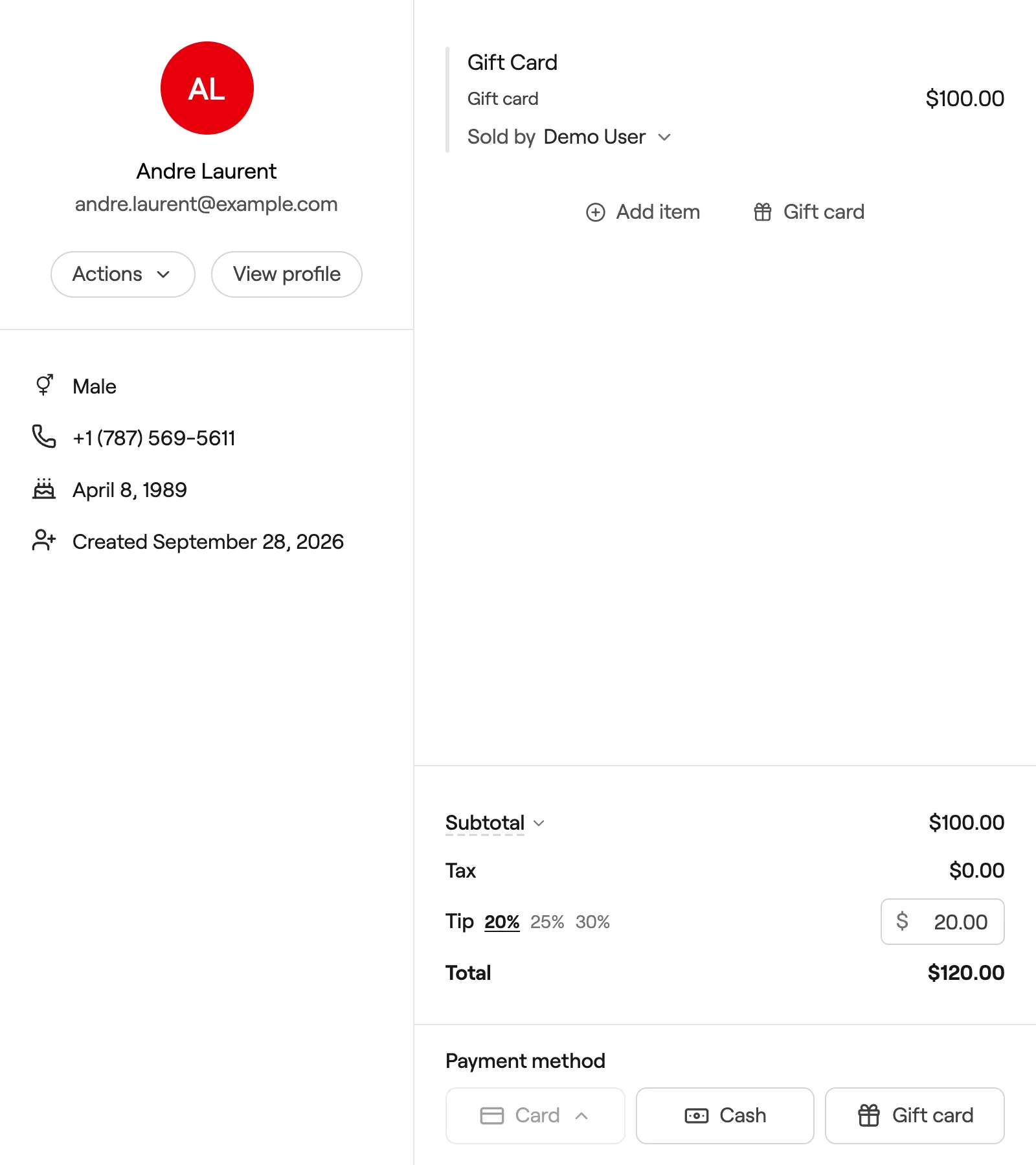 Gift card added to a sale