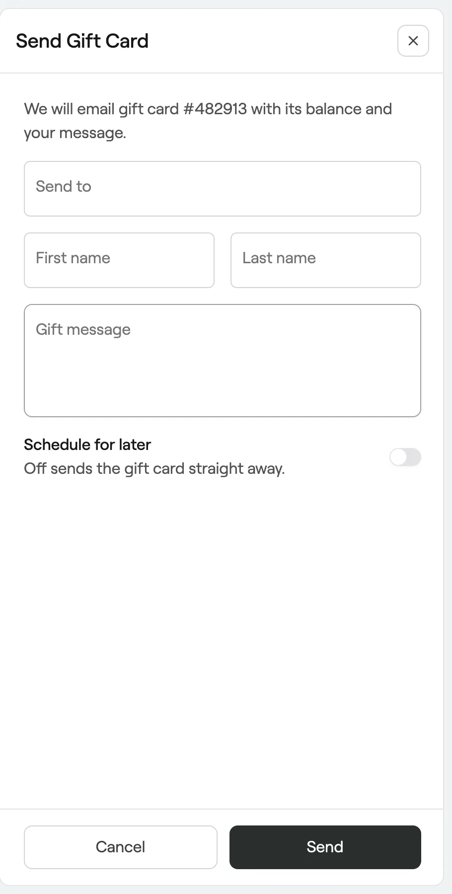 Send Gift Card with recipient and gift message