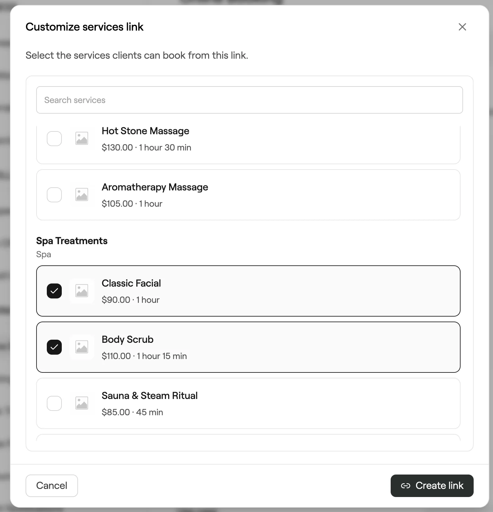 Customize services link with two services ticked