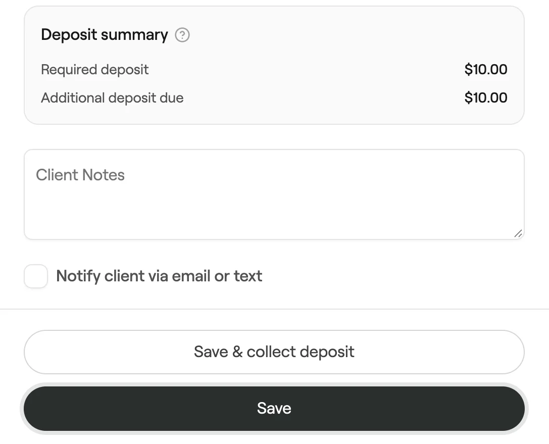 Deposit summary with Save & collect deposit