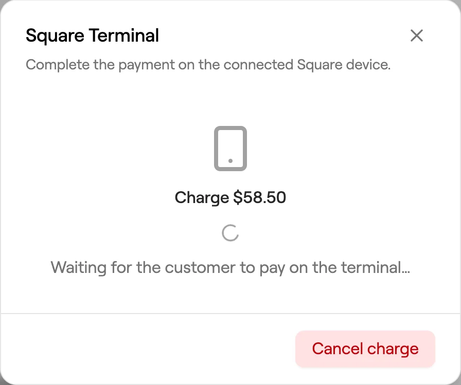 Square Terminal waiting for the customer to pay