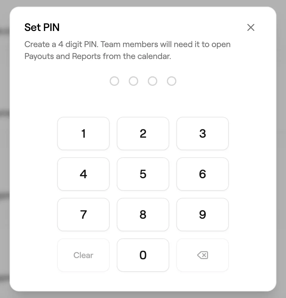 Set PIN keypad