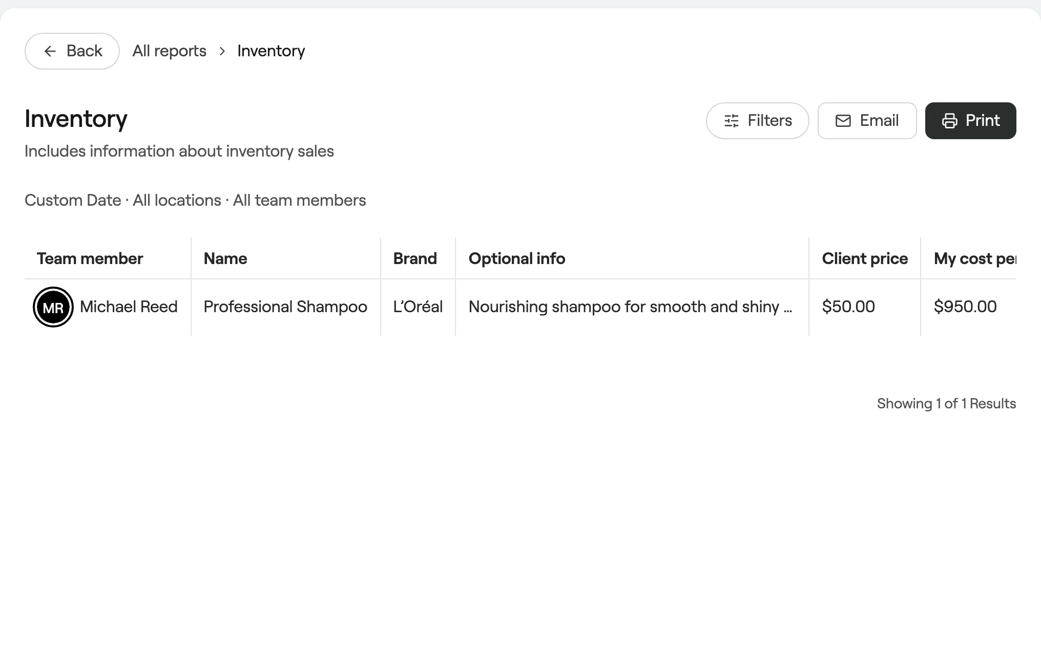 Inventory report with units sold and profit