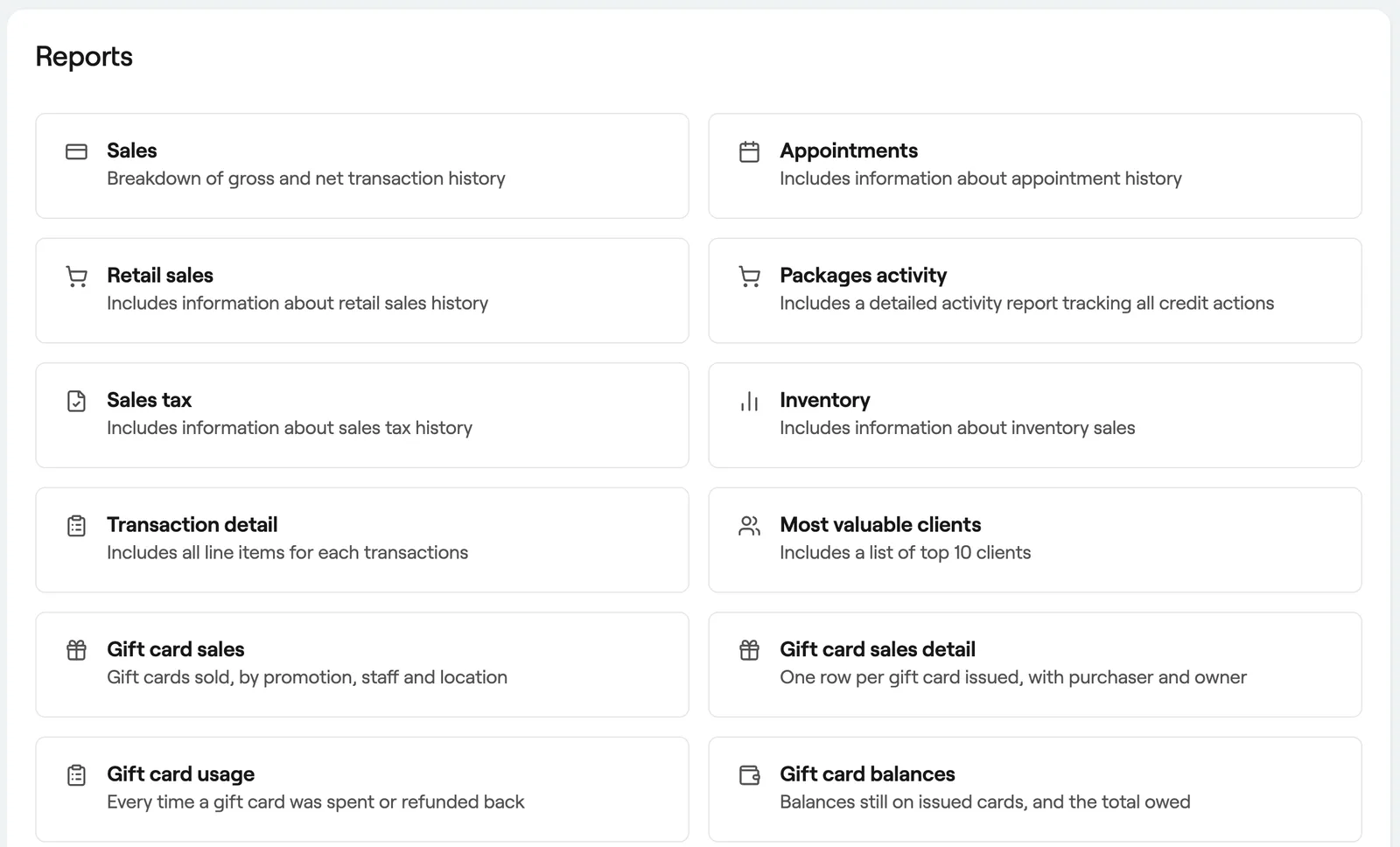 Reports list