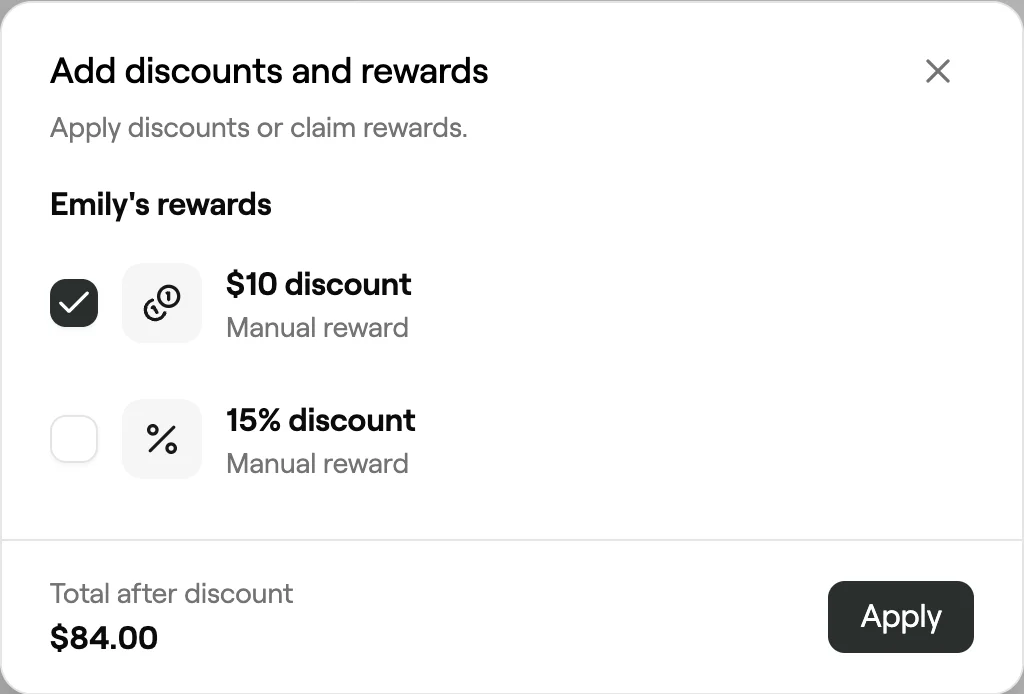 Add discounts and rewards with the client's rewards and the total after discount