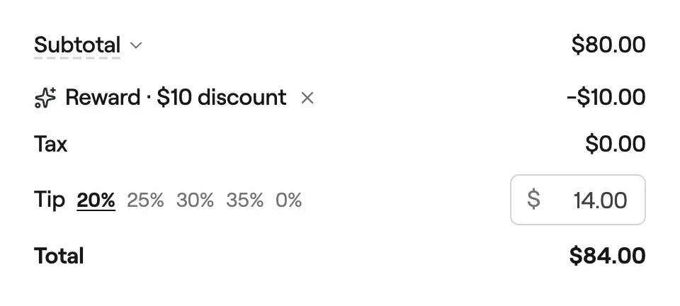 Checkout summary with the reward line under the subtotal