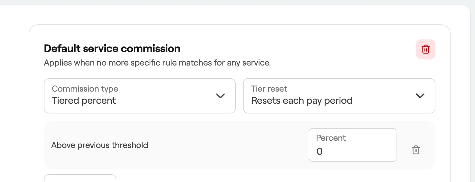 Tiered percent commission with tier reset