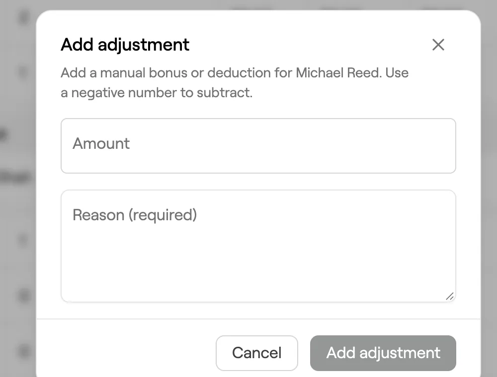 Add adjustment dialog